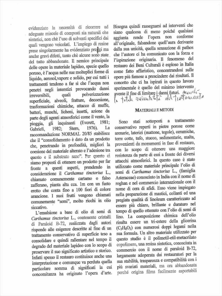 Emulsione per la conservazione dei materali lapidei porosi (3) di G. Scala